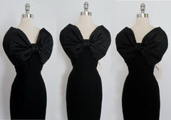 Vintage 1960's / 50's  Pines Black Cocktail Dress Blackwell Bow S - Bombshell Bettys Vintage