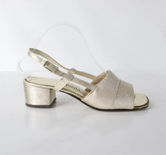 Vintage 60s Gold Lamé Wide Heel Party Shoes 8 - Bombshell Bettys Vintage