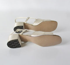 Vintage 60s Gold Lamé Wide Heel Party Shoes 8 - Bombshell Bettys Vintage
