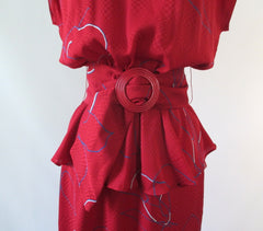 Vintage 80's Goes 40's Red White Blue Peplum Dress - Bombshell Bettys Vintage