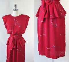 Vintage 80's Goes 40's Red White Blue Peplum Dress - Bombshell Bettys Vintage
