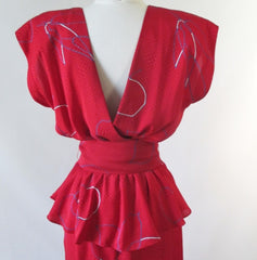 Vintage 80's Goes 40's Red White Blue Peplum Dress - Bombshell Bettys Vintage