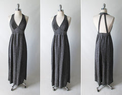 Vintage 70's Silver Lamé Halter Jumpsuit XS - Bombshell Bettys Vintage