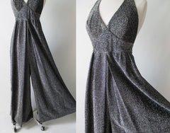 Vintage 70's Silver Lamé Halter Jumpsuit XS - Bombshell Bettys Vintage