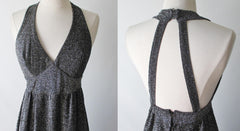 Vintage 70's Silver Lamé Halter Jumpsuit XS - Bombshell Bettys Vintage