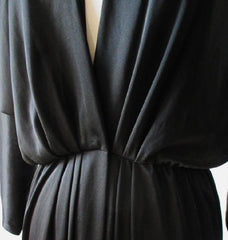 Vintage 80's Inky Black Silky Evening Gown Dress L - Bombshell Bettys Vintage