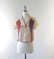 Vintage 70's Macaw Parrot Graphic Button up shirt Blouse / Top - Bombshell Bettys Vintage