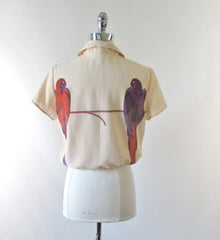 Vintage 70's Macaw Parrot Graphic Button up shirt Blouse / Top - Bombshell Bettys Vintage
