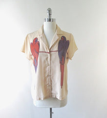 Vintage 70's Macaw Parrot Graphic Button up shirt Blouse / Top - Bombshell Bettys Vintage