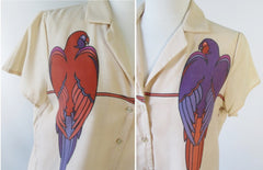 Vintage 70's Macaw Parrot Graphic Button up shirt Blouse / Top - Bombshell Bettys Vintage