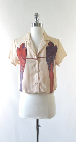 Vintage 70's Macaw Parrot Graphic Button up shirt Blouse / Top