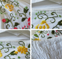 Vintage 70's White Embroidered Gypsy Halter Dress L - Bombshell Bettys Vintage