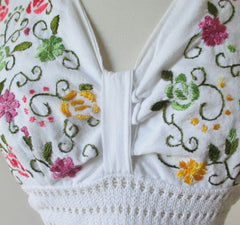 Vintage 70's White Embroidered Gypsy Halter Dress L - Bombshell Bettys Vintage