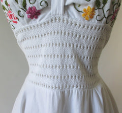 Vintage 70's White Embroidered Gypsy Halter Dress L - Bombshell Bettys Vintage