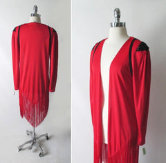 Vintage 80's Long Evening Fringe Jacket Costume S / M - Bombshell Bettys Vintage