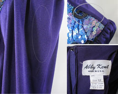 Vintage 70's Purple Jersey Layered Sequins Party Dress L - Bombshell Bettys Vintage