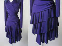 Vintage 70's Purple Jersey Layered Sequins Party Dress L - Bombshell Bettys Vintage