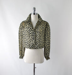 Vintage 70's Semi Sheer Leopard Blouse Top M - Bombshell Bettys Vintage