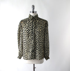 Vintage 70's Semi Sheer Leopard Blouse Top M - Bombshell Bettys Vintage