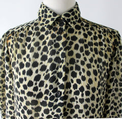 Vintage 70's Semi Sheer Leopard Blouse Top M - Bombshell Bettys Vintage