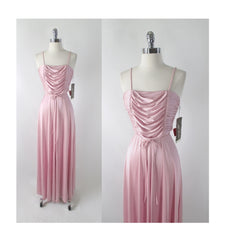 Vintage 70s Joy Stevens Rose Pink Party Dress XS - Bombshell Bettys Vintage