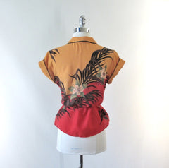 Vintage 70's Tropical Print Belted Top M - Bombshell Bettys Vintage