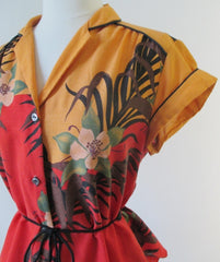 Vintage 70's Tropical Print Belted Top M - Bombshell Bettys Vintage