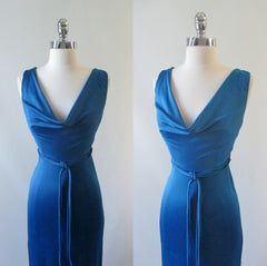Vintage 70's Eletric Blue Goddess Party Gown XS • As Found - Bombshell Bettys Vintage