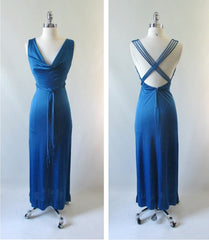 Vintage 70's Eletric Blue Goddess Party Gown XS • As Found - Bombshell Bettys Vintage