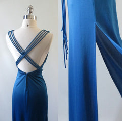 Vintage 70's Eletric Blue Goddess Party Gown XS • As Found - Bombshell Bettys Vintage