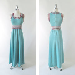 Vintage 70's Striped Tank Knit Maxi Dress M - Bombshell Bettys Vintage