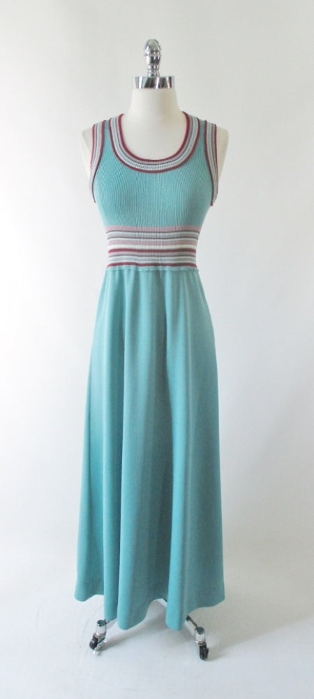 Vintage 70's Striped Tank Knit Maxi Dress M - Bombshell Bettys Vintage