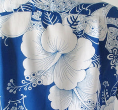 Mens Vintage 70s Blue White Hawaiian Shirt L - Bombshell Bettys Vintage
