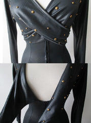 Vintage 70's Fredericks of Hollywood Liquid Satin Studded Jumpsuit Catsuit - Bombshell Bettys Vintage