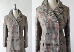 Vintage 70s Seaton Hall Houndstooth Plaid Stripe 3 Piece Suit M - Bombshell Bettys Vintage