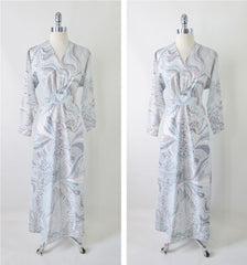 Vintage 70's Icy Blue & Silver Swirl Maxi Dress Gown XL - 1X - Bombshell Bettys Vintage