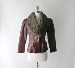 Vintage 70's Red Oxblood Fur Collar Leather Jacket M - Bombshell Bettys Vintage