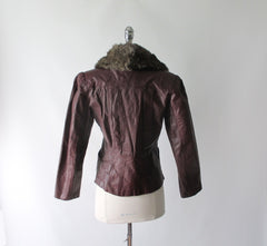 Vintage 70's Red Oxblood Fur Collar Leather Jacket M - Bombshell Bettys Vintage