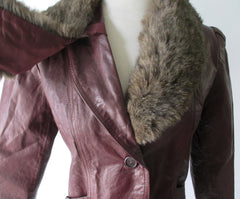 Vintage 70's Red Oxblood Fur Collar Leather Jacket M - Bombshell Bettys Vintage