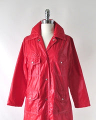 Vintage 70s Pearlized Red MOD Raincoat / Windbreaker Jacket M - Bombshell Bettys Vintage