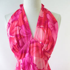 Vintage 70's Pink Hibiscus Hawaiian Halter Dress XS - Bombshell Bettys Vintage