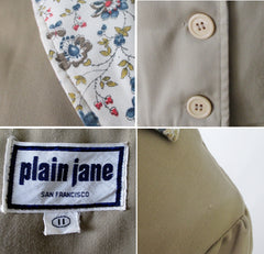 Vintage 70s Floral Trimmed Khaki Top & Pants Pantsuit Set S - Bombshell Bettys Vintage
