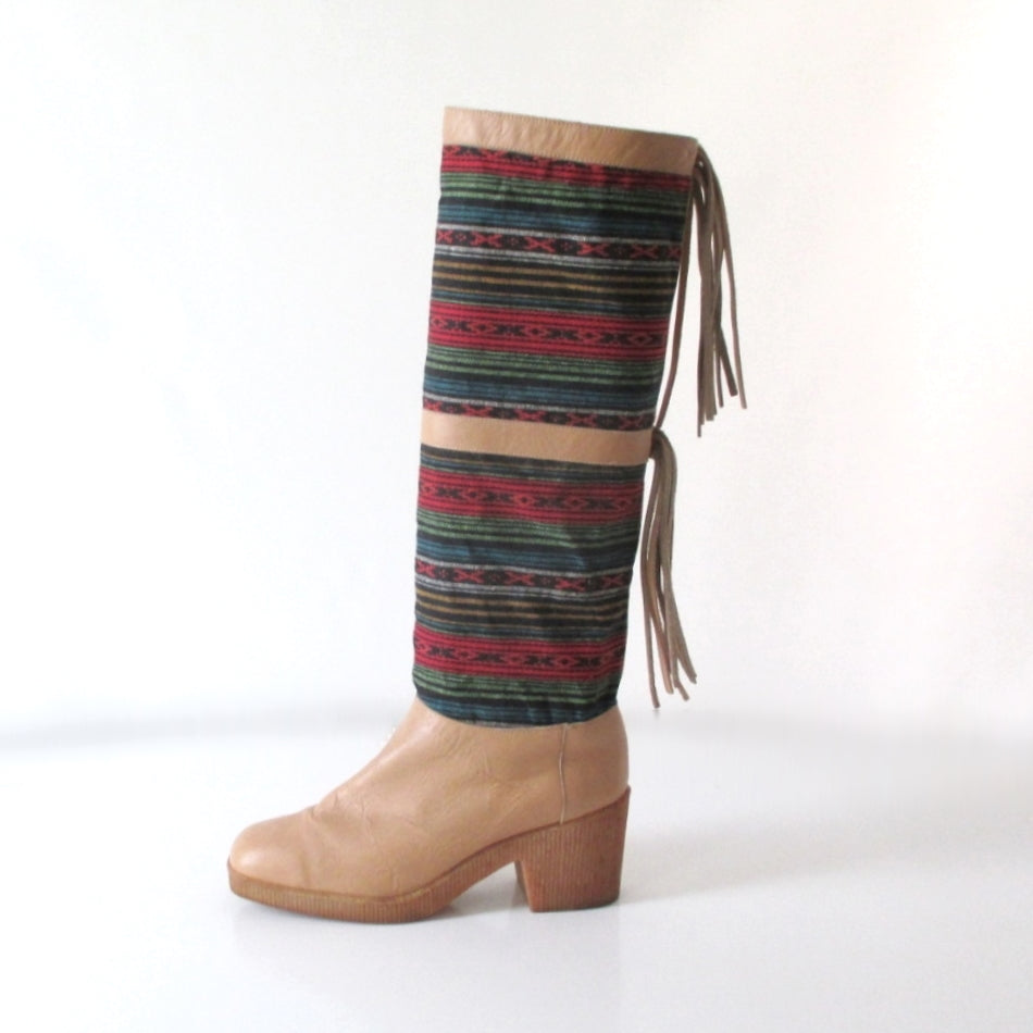 Vintage 70's Southwestern Fringe Leather Campus Boots 9 M - Bombshell Bettys Vintage