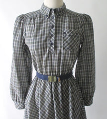 Vintage 70s Preppy Tartan Plaid Full Skirt Day Dress S - Bombshell Bettys Vintage