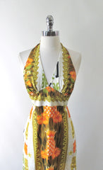 Vintage 70's Hawaiian Tiki Halter Dress S - Bombshell Bettys Vintage