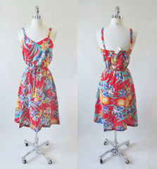 • Vintage 70's Red Tropical Hawaiian Style Summer Dress New Vintage S - Bombshell Bettys Vintage