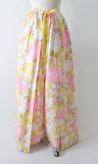Vintage 70's Pink Yellow White Wrap Around Palazzo Pants L  / XL - Bombshell Bettys Vintage