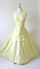 Vintage 70's Sweeping Maxi Dress Matching Obi Sash Gown L - Bombshell Bettys Vintage