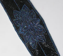 Vintage Black Blue Beaded Fabric Belt - Bombshell Bettys Vintage