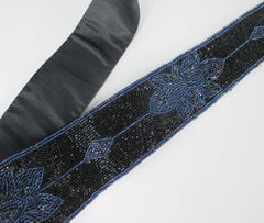 Vintage Black Blue Beaded Fabric Belt - Bombshell Bettys Vintage